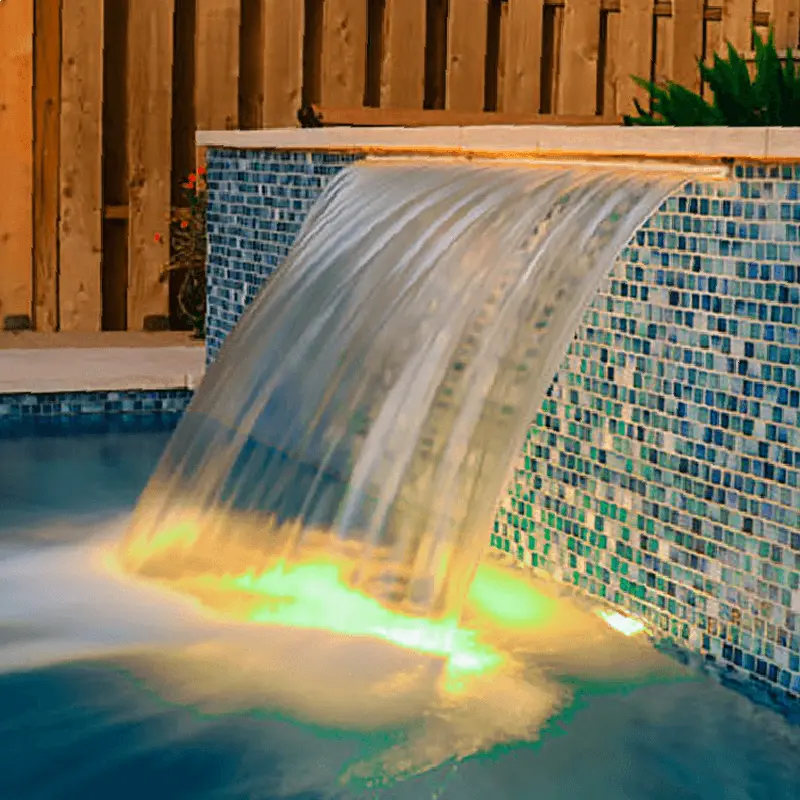 Decoración para exteriores, cascada acrílica personalizada, exquisita y colorida, cascada <span class=keywords><strong>de</strong></span> agua en cascada para piscina