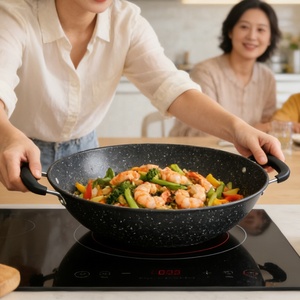 Wok <span class=keywords><strong>professionnel</strong></span> antiadhésif <span class=keywords><strong>en</strong></span> <span class=keywords><strong>pierre</strong></span> Maifan de 36 cm, avec poignée double, grande taille, pour cuisson à la vapeur et friture profonde, idéal pour la cuisine - Product Image 1