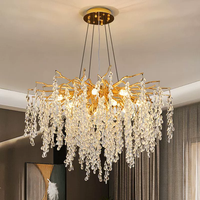 Lampe de salon en cristal de style français simple, lampe de chambre à coucher en aluminium créative, lampe de salle à manger en forme de branche d'arbre, lustre de salon