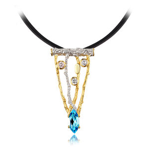 Biru <span class=keywords><strong>Topaz</strong></span> 14 K Emas Disepuh Pohon Merek Desain 925 Sterling Silver Liontin - Product Image 1