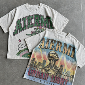 Custom Design 300GSM Heavyweight Cotton Acid Wash Oversized T-shirt Boxy Cropped Graphic Tee Streetwear Men T Shirt - Product Image 3