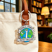 Porte-clés en acrylique personnalisé en gros, transparent, imprimé, avec message 'Female Power', breloque de sac, lettres personnalisées, thème féminisme
