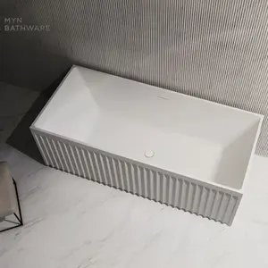 ホット販売マットホワイトカラー長方形長方形形状固体表面浴槽樹脂石自立型浴槽