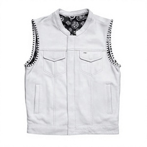 HULAR INTL Gilet en cuir blanc pour homme grande taille, style vintage, décoration unique camouflage, col en V, veste courte d'hiver - Product Image 1