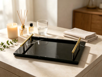 Plateau de service en marbre naturel avec poignées en métal doré, design rectangulaire pour salle de bain, cuisine, table, décoration intérieure