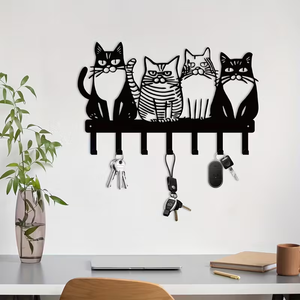 Porte-manteau mural multifonctionnel moderne en métal noir mat sculpté motif animal, sans perçage, <span class=keywords><strong>à</strong></span> un seul niveau, avec crochets <span class=keywords><strong>pour</strong></span> <span class=keywords><strong>clés</strong></span> - Product Image 2
