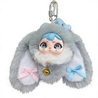 Porte-clés Lapin en Peluche Adorable, Pendentif Animal en Peluche Doux, Breloque de Sac Lapin aux Yeux Bleus CFTDD26045