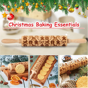 WDF rouleau à pâte en bois naturel <span class=keywords><strong>pain</strong></span> <span class=keywords><strong>d</strong></span>'épice de noël gaufrage biscuit outil de bricolage cuisine rouleau à pâtisserie écologique pour la cuisson - Product Image 4
