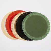 Set de table rond en jute fait main, tressé avec pompon, résistant à la chaleur, pour la décoration de table de mariage ou de fête