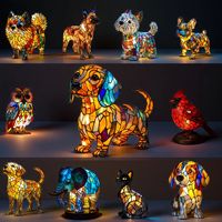 Ornamen Resin YIDA Lampu Malam LED Seri Kucing Anjing Bercahaya Patung Hewan Seni Gaya Kartun Kreatif Dekorasi Rumah Hadiah