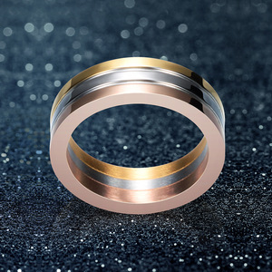 Three Color Mixed Design Stainless Steel <b>Ring</b> 6mm Geometric Unisex Fashion Jewelry Gift - Product Image 2