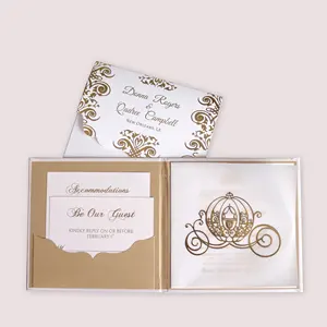 Elegant Simple Embossed Script Hardcover Wedding Invitation Cards with Wax Seal and Boxes RSVP cards