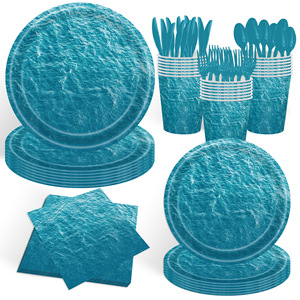 Kit de fournitures de fête jetables, assiettes en papier, gobelets, serviettes, couverts, thème bleu océan, vaisselle de pique-nique - Product Image 1