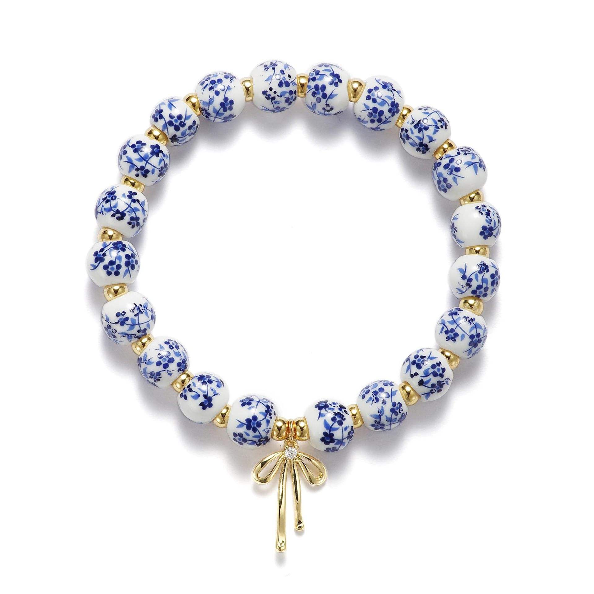 Blue and white porcelain bow bracelet