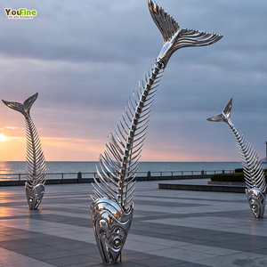 Sculpture moderne abstraite en acier inoxydable en forme d'arête de <span class=keywords><strong>poisson</strong></span>, grande <span class=keywords><strong>statue</strong></span> de squelette de <span class=keywords><strong>poisson</strong></span> en métal pour la décoration de jardin et de parc - Product Image 1