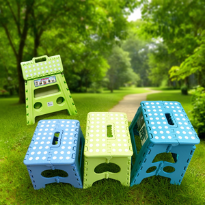 Tabouret pliant 27 cm, bleu, vert, blanc, couleurs mélangées, portable, utilisation en extérieur et en intérieur - Product Image 3