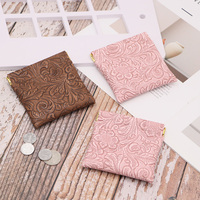 Porte-monnaie compact en cuir PU de luxe à fermeture à pression, motif floral en relief, mini porte-monnaie multifonctionnel pour les voyages quotidiens