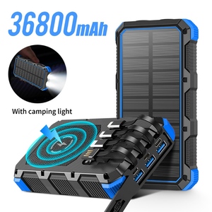 แบตเตอรี่สำรองพลังงานแสงอาทิตย์แบบชาร์จเร็ว 36800mAh แบตเตอรี่ลิเธียมโพลิเมอร์ สายชาร์จในตัว ชาร์จไร้สาย 5V 3A - Product Image 6