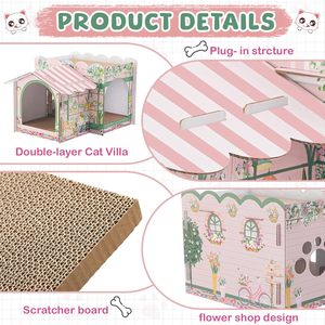 <span class=keywords><strong>Casa</strong></span> <span class=keywords><strong>de</strong></span> Cartón <span class=keywords><strong>de</strong></span> 2 Pisos para Gatos con Rascador para Gatitos Pequeños, Conejos y Animales Pequeños, Regalo <span class=keywords><strong>de</strong></span> Navidad o Cumpleaños - Product Image 5