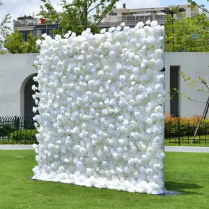 Custom Flowerwall 5D 3D White Roll Up Cloth Flower Wall Wedding Decor Artificial Silk Rose Flower Panel Backdrop Flower Wall