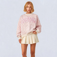 Sudadera Oversize Personalizada para Mujer con Estampado Floral, Cuello Alto Simulado, Apliques y Logotipo Personalizado, Estilo Cottagecore Casual