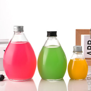 Bottiglia in Vetro per Latte, Caffè e Bevande 260ml 350ml 500ml, a Forma di Goccia d'Acqua, Trasparente, Vuota, per Succhi, con Tappo a Vite in Alluminio - Product Image 1