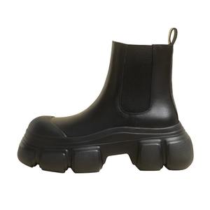 Fabricante personalizado al por mayor de moda para mujer <span class=keywords><strong>botas</strong></span> de suela gruesa de cuero negro sólido aumento 6cm de altura plataforma mujeres tobillo Chels - Product Image 2