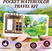 Kit de peinture de voyage mini format Giorgione, palette 8 compartiments, ensemble d'aquarelles avec étui en bois portable et bloc de dessin à clipser pour kits artistiques