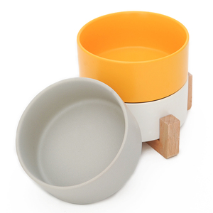 Wholesale Custom Eco-Friendly Matted Elevated <strong>Dog</strong> <strong>Bowl</strong> Non Slip Ceramic with Wooden Stand for Small Animals - Product Image 3
