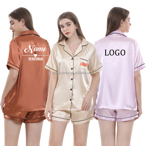 Maßgefertigtes Satin-Pyjama-<span class=keywords><strong>Set</strong></span> für Damen, Seiden-Schlafanzug mit Kurzen Ärmeln, Nachtwäsche für Braut und Brautjungfern, 2-teiliges <span class=keywords><strong>Set</strong></span> - Product Image 4
