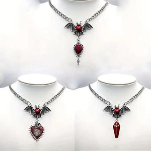 Collar con Colgante de Espejo de Sangre de Murciélago Vampiro Rojo Exagerado de <span class=keywords><strong>Estilo</strong></span> Gótico, Nuevo, Comercio Exterior Transfronterizo, Hecho Principalmente de Aleación - Product Image 1