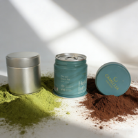 Boîte à thé scellée en fer blanc de 30g pour poudre de matcha, écologique, ronde, avec couvercle à vis hermétique, qualité alimentaire, emballage pour poudre, vente chaude