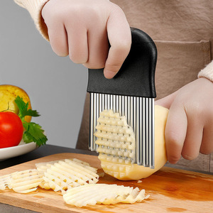 Stainless Steel Wavy Knife Potato Slicer Corrugated Pattern French Fry <b>Cutter</b> Handheld <b>Vegetable</b> Tool for Home Use - Product Image 1