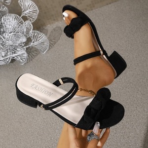 Sandales élégantes à talons carrés pour femmes, avec nœud décoratif, bout ouvert, mules à deux brides, chaussures d'été - Product Image 2