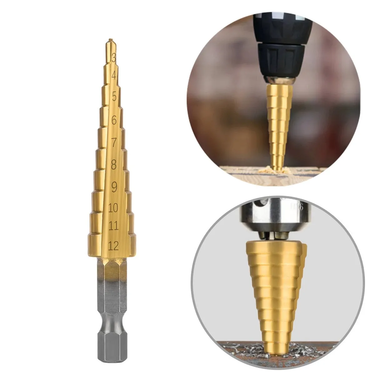 Metal Drills HSS Straight Groove Step Drill Bit Cone Titanium Coated Wood Cutter Woodworking Tools 3-12mm 4-12mm 4-20mm 4-32mm