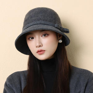 Élégant chapeau <span class=keywords><strong>de</strong></span> pêcheur vintage pour chapeau seau en laine avec nœud papillon pour l'automne et l'hiver - Product Image 3