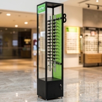 Vitrine d'exposition de lunettes en métal et acrylique sur mesure à 4 faces, verrouillable, avec barre en aluminium, pour magasin d'optique