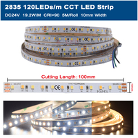 Bande LED Commerciale Double Blanc 5M 120 LED/m 2835, Garantie 5 Ans, CRI 90 Élevé, IP65, 24V 20W, USB Dimmable CCT