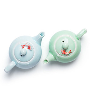 Tetera de <span class=keywords><strong>Porcelana</strong></span> China Barata con Diseño 3D de Pez, Tetera de Cerámica Celadón, Tetera de Kung Fu - Product Image 2