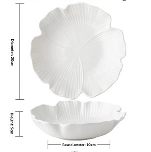 Nouvelle assiette creuse/de présentation/de soupe en porcelaine de 8 pouces, style nordique minimaliste, blanche, à motif floral en relief, compatible micro-ondes - Product Image 6
