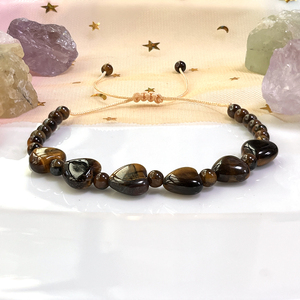 タイガーアイストーンブレスレット、ハートビーズ付き、ロマンチックな天然石の手作りジュエリー、愛の魔法と勇気のブレスレット - Product Image 6