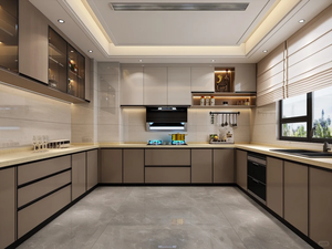 Set di Mobili da Cucina a U Personalizzati con <span class=keywords><strong>Mobile</strong></span> per <span class=keywords><strong>Forno</strong></span> Integrato e Mensole Aperte Illuminate a LED per Organizzazione e Stoccaggio, Armadietti Impermeabili - Product Image 2