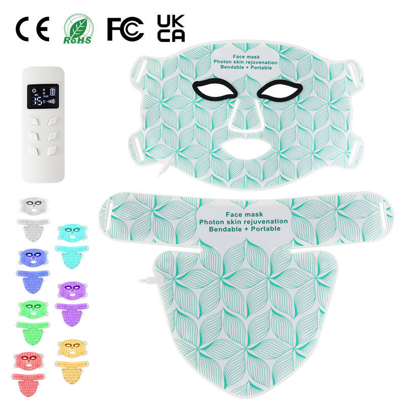 New Design 7 Colors Anti Acne Wrinkle Removal Infrared LED Face Mask Photon Therapy Rechargeable LED Facial Mask with Neck
