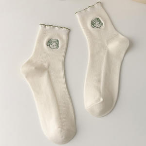 Nouveau Style Preppy coréen femmes dessin animé broderie fille volants coton <span class=keywords><strong>chaussettes</strong></span> Slouch moyen Tube <span class=keywords><strong>chaussettes</strong></span> - Product Image 3