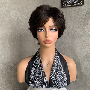 Perruque <span class=keywords><strong>Courte</strong></span> en <span class=keywords><strong>Cheveux</strong></span> Humains Vierges Brésiliens LIWANGLONG HAIR, Lisse ou Ondulée, Noire Naturelle, avec Frange, <span class=keywords><strong>pour</strong></span> Femmes – Vente en Gros - Product Image 1