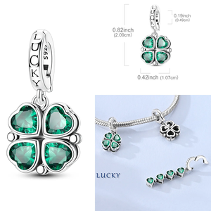 Abalorio de Trébol de la Suerte, Plata de Ley 925, Circonita Verde, Colgante de Trébol de Cuatro Hojas, Compatible con Pulseras Originales, Regalo de Joyería DIY - Product Image 5