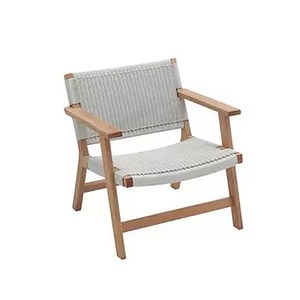 Fauteuil d'extérieur en teck massif, design personnalisé, avec sangles tressées à la main et ottoman, idéal pour jardin, cour, plage, hôtel ou maison. - Product Image 4