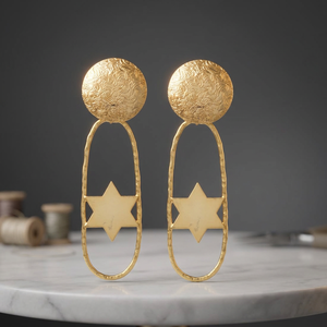 Gemstone Belle Shape Drop Earrings with 14K Gold Plating Classic Design for Center in Star Brass Earrings Handmade Brass Earring - Product Image 3