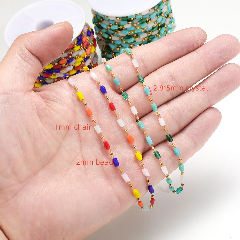 Wholesale Hot Selling 18k Gold Plated Bead Chain Crystal Chain Bracelet Necklace Bulk Chain for Jewelry Making
