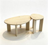 Ensemble de tables basses ovales modernes en bois de chêne clair naturel, durables, écologiques, avec assemblage à tenons apparents, style scandinave, gigognes, basses